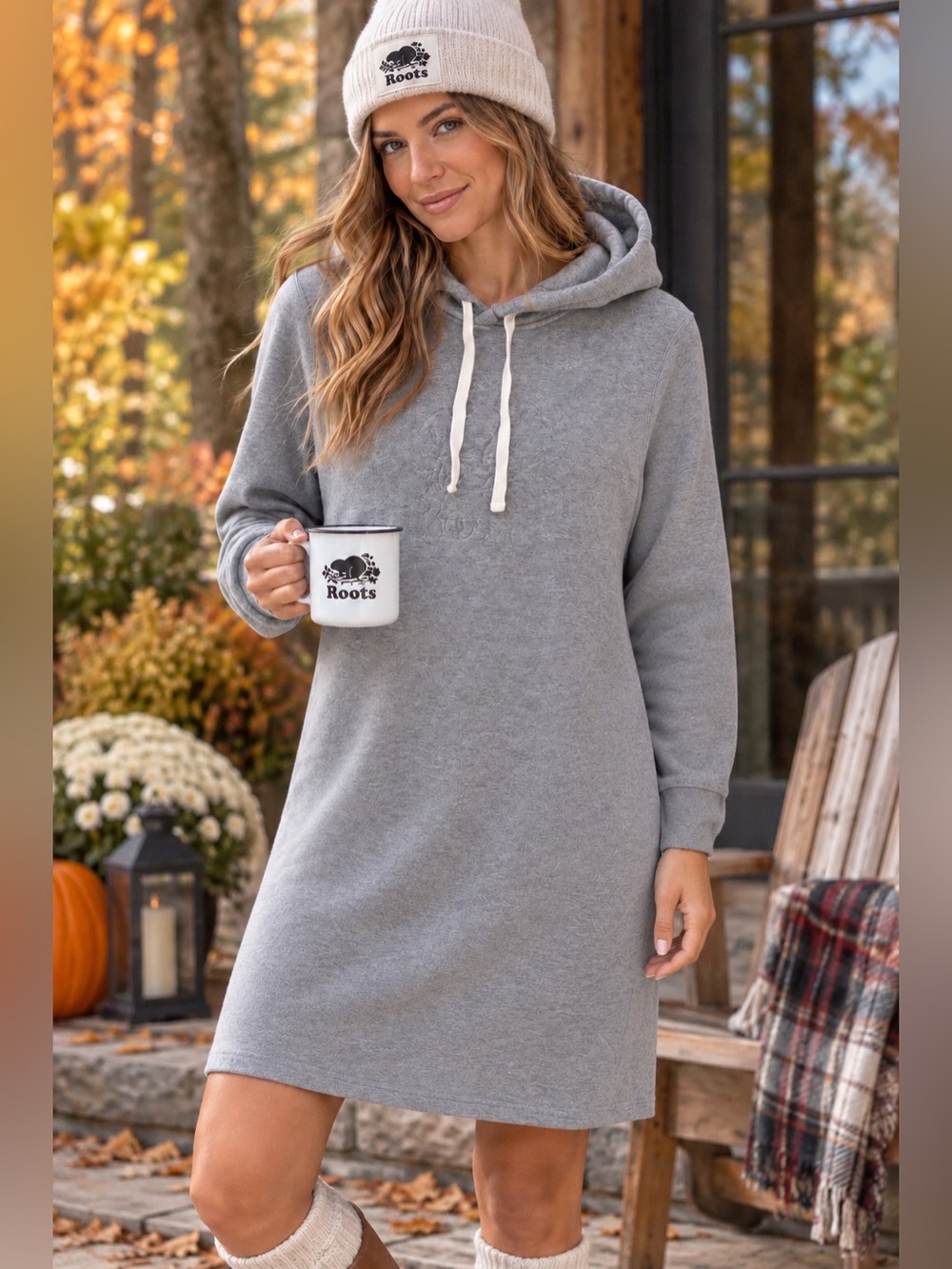 Roots Size Medium Gray Hooded Mini Dress with Drawstring